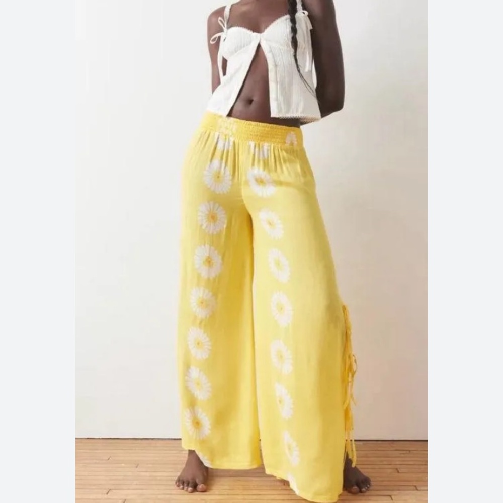 UO Out From Under Tied Up Gauze Wide Leg Pant daisy palazzo flowy boho festival